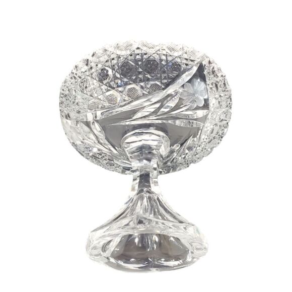 Vintage Etched Crystal 5" Compote Candy Dish Sawtooth Rim Pedestal - Picture 7 of 8